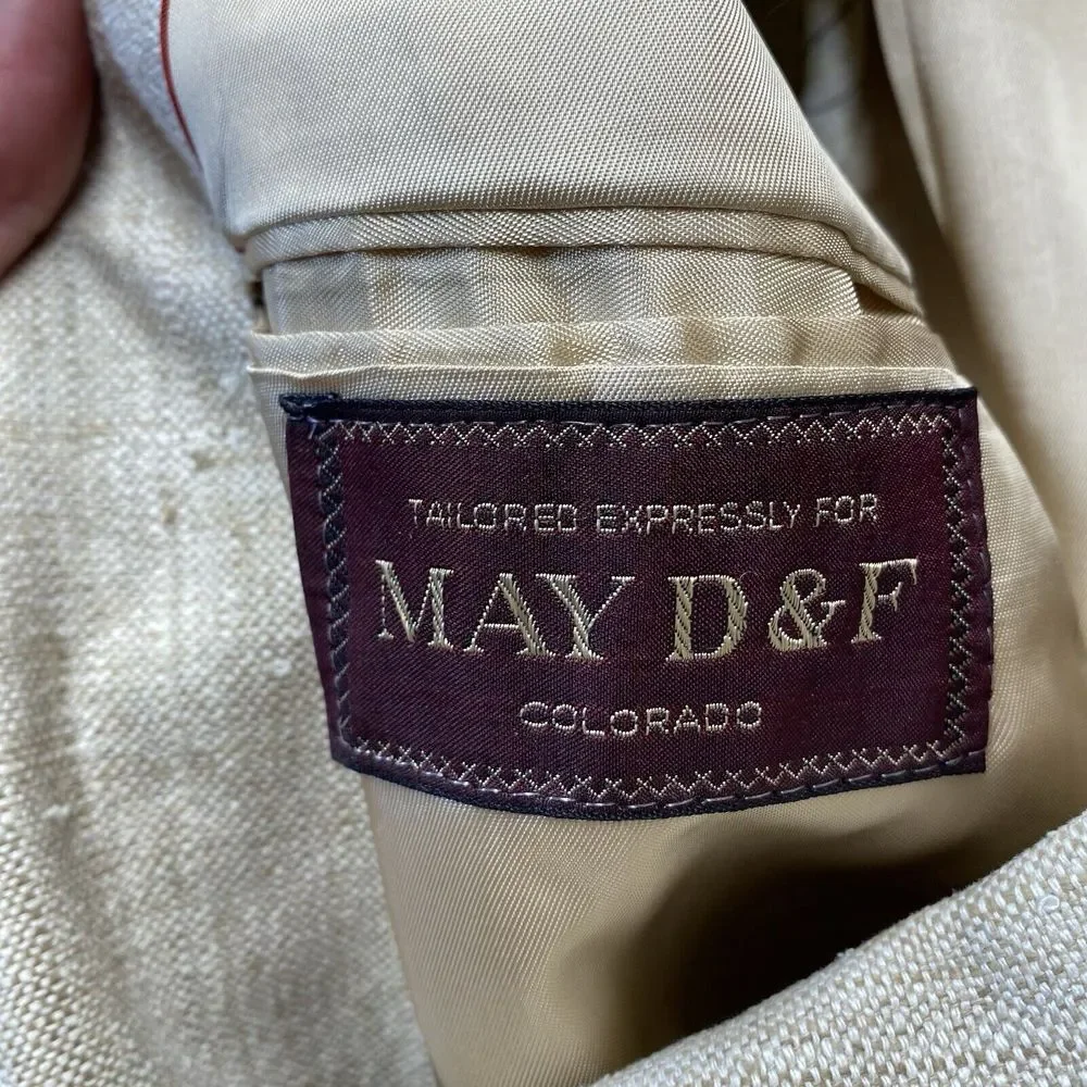 Vintage May D&F Rangoon Blazer Men‎ 40 (S) Matka Silk Beige 2-Button Sport Coat
